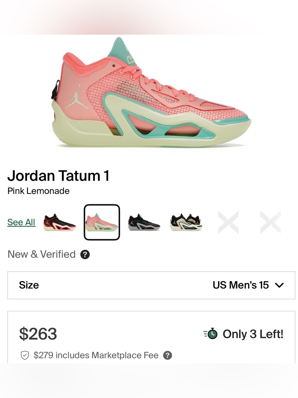 Jordan Tatum 1 Men’s Basketball shoes in Coral and Mint size 15